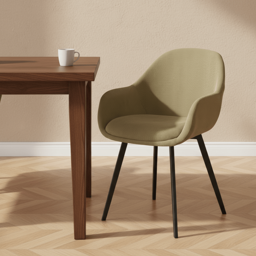 Chaise de salle à manger moderne Remy en velours côtelé vert - Avec accoudoirs 