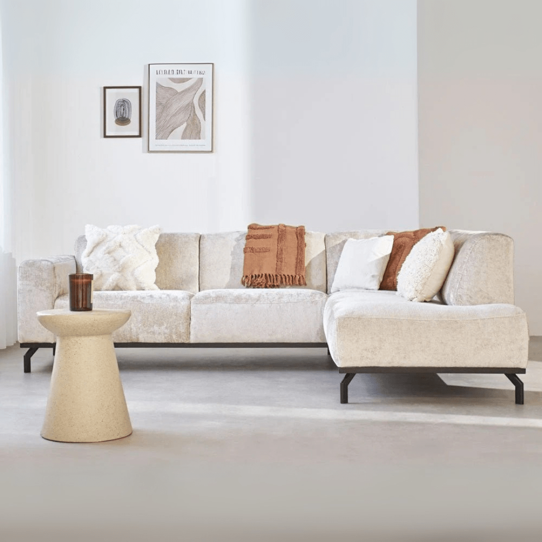 Canapé d'angle Chloe velours beige avec pieds hauts - droite 