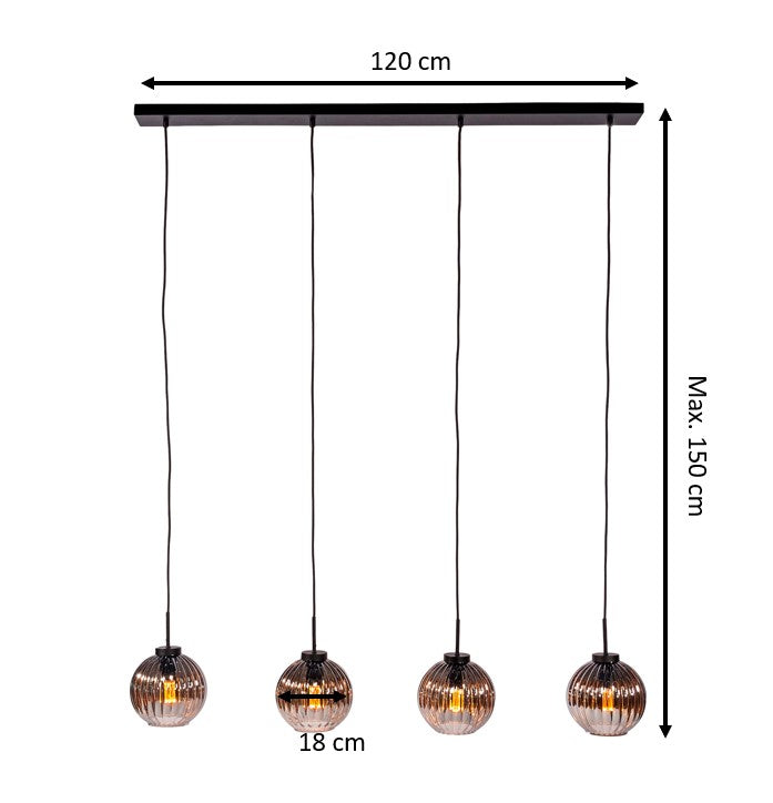 Hanglamp Viola 4-lichts glas bruin