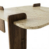 Afrolli table basse aspect travertin noyer 90x90 aspect travertin et noyer bois composite enduit mélaminé