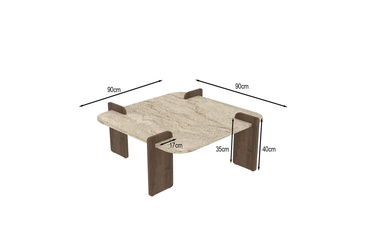 Afrolli table basse aspect travertin noyer 90x90 aspect travertin et noyer bois composite enduit mélaminé