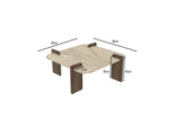 Afrolli table basse aspect travertin noyer 90x90 aspect travertin et noyer bois composite enduit mélaminé