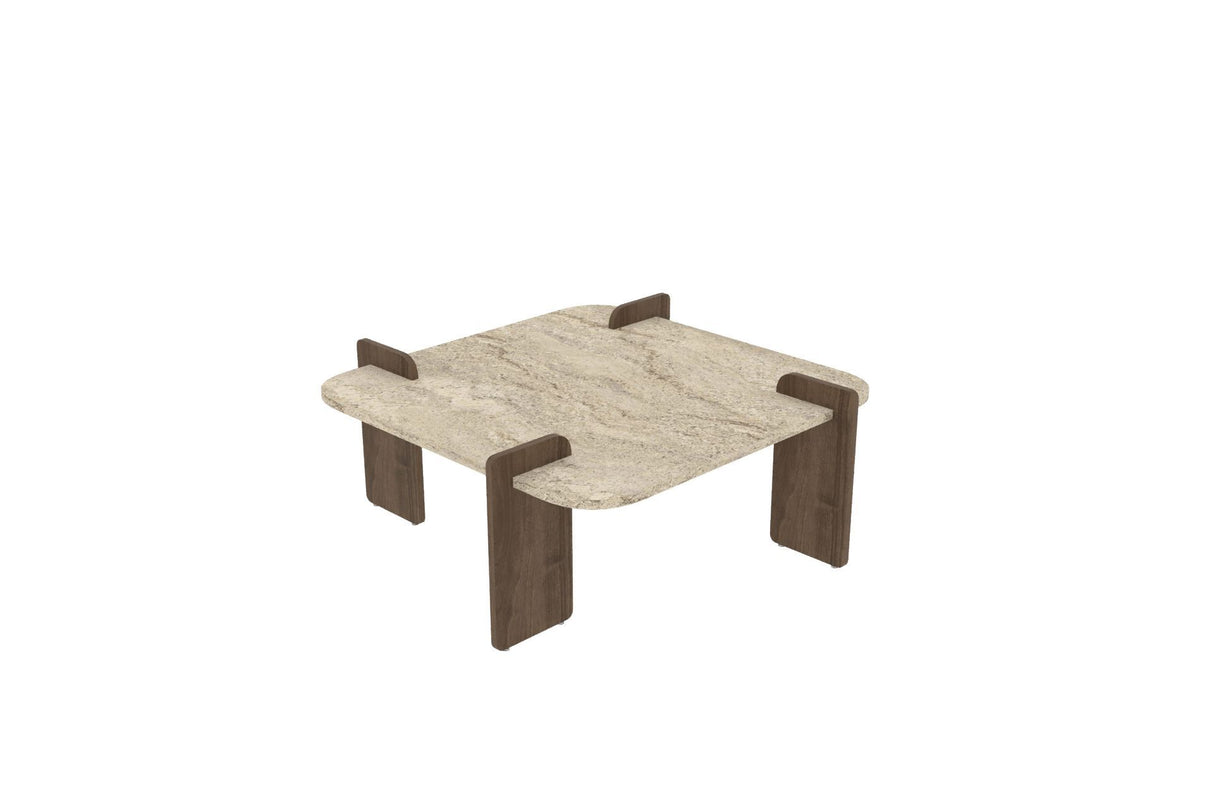 Afrolli table basse aspect travertin noyer 90x90 aspect travertin et noyer bois composite enduit mélaminé