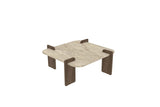 Afrolli table basse aspect travertin noyer 90x90 aspect travertin et noyer bois composite enduit mélaminé