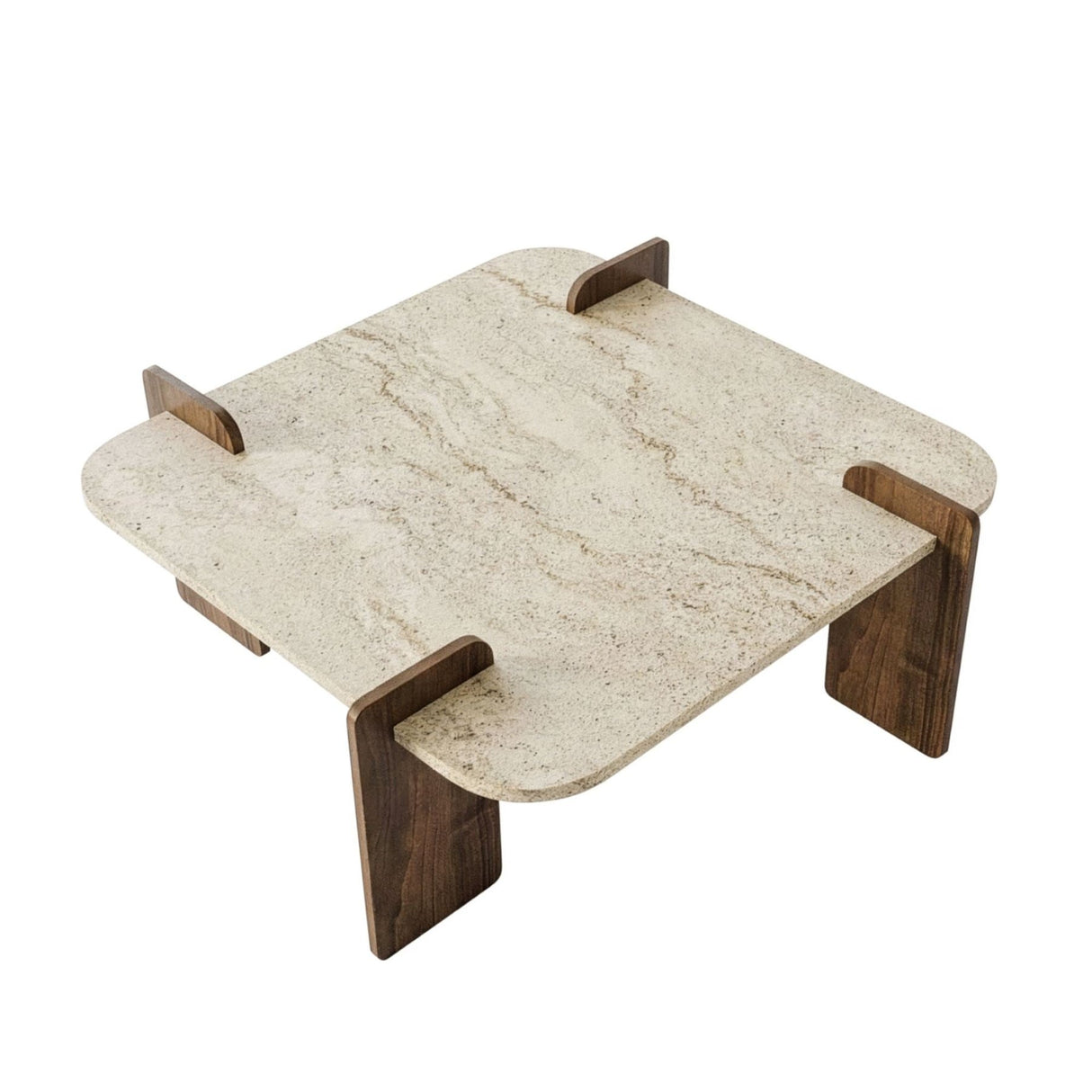 Afrolli table basse aspect travertin noyer 90x90 aspect travertin et noyer bois composite enduit mélaminé