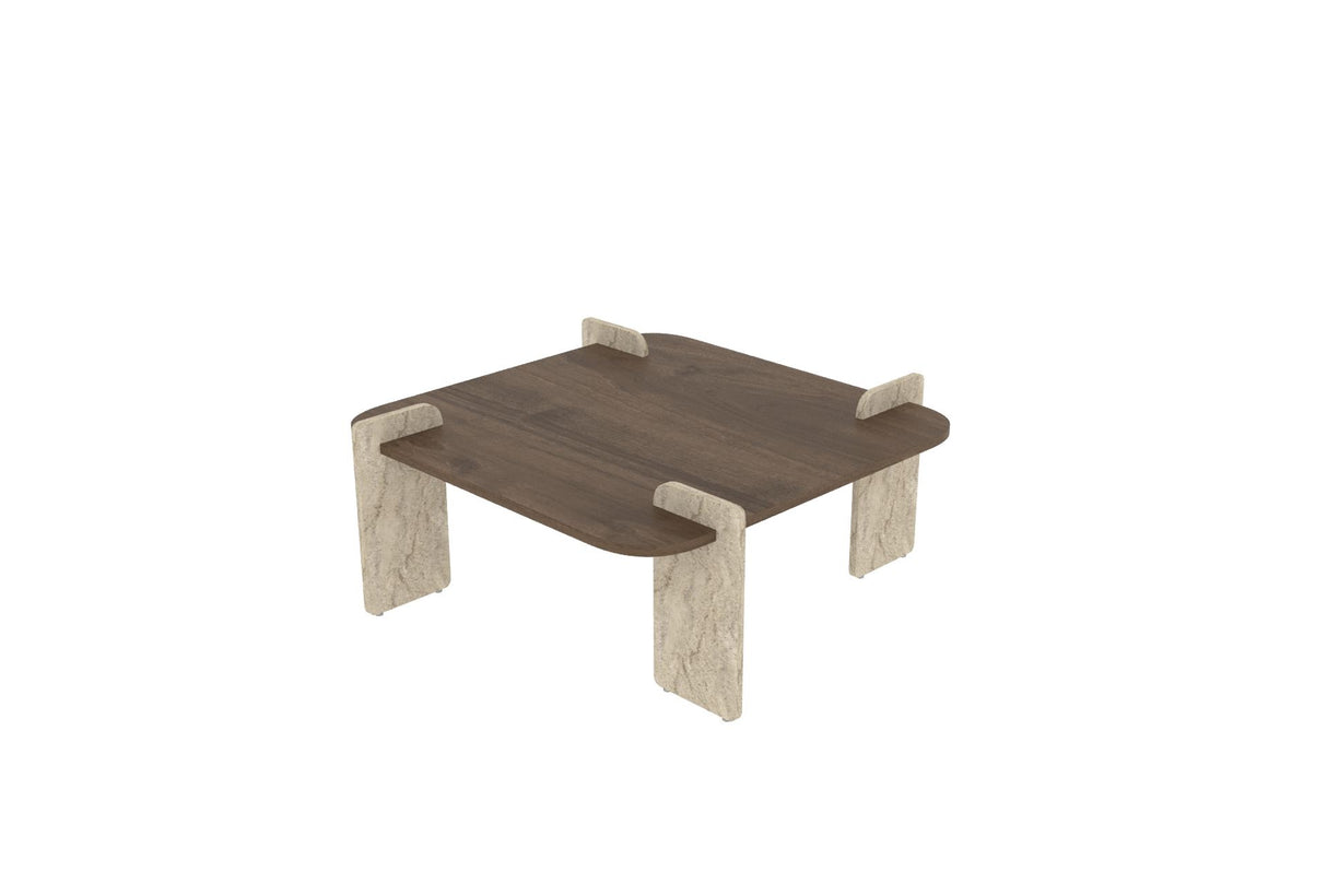 Table basse Afrolli noyer travertin 90 x 90 cm Noyer, travertin Bois mélaminé