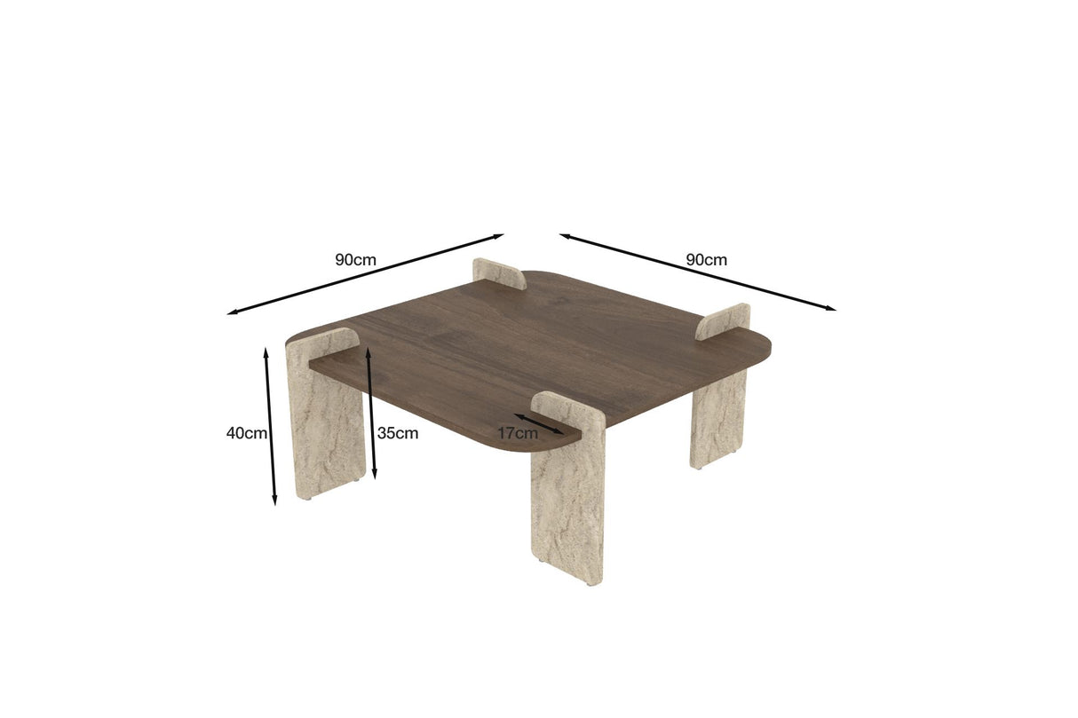 Table basse Afrolli noyer travertin 90 x 90 cm Noyer, travertin Bois mélaminé