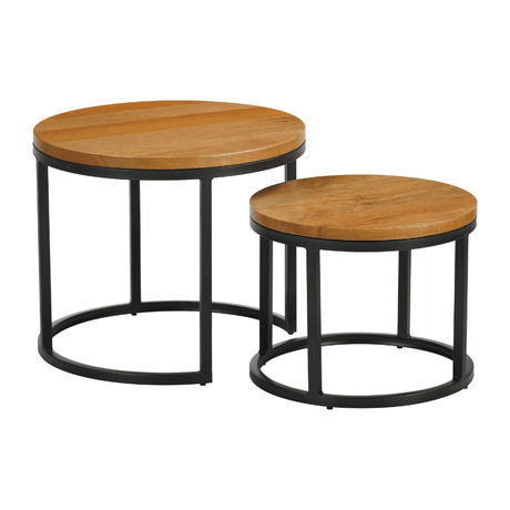 Tables basses-Lot de 2 tables basses rondes naturel Bois de manguier - industriel - Rosy-Dimehouse