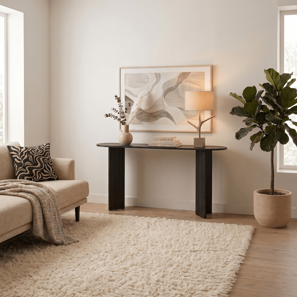Table d'appoint ovale mélamine noire 150x35 cm - Sota