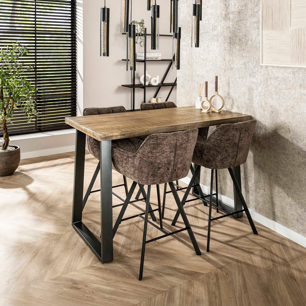 Table de bar industrielle en bois de mangue Wyatt Blanc 135x70 cm