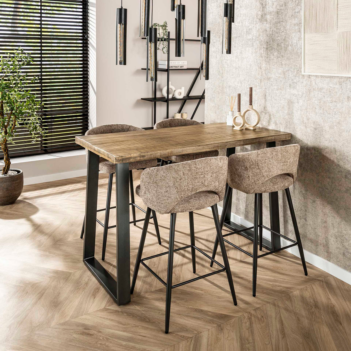 Table de bar industrielle en bois de mangue Wyatt Blanc 135x70 cm