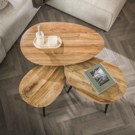 Table basse bio lot de 3 Loiza bois d'acacia naturel