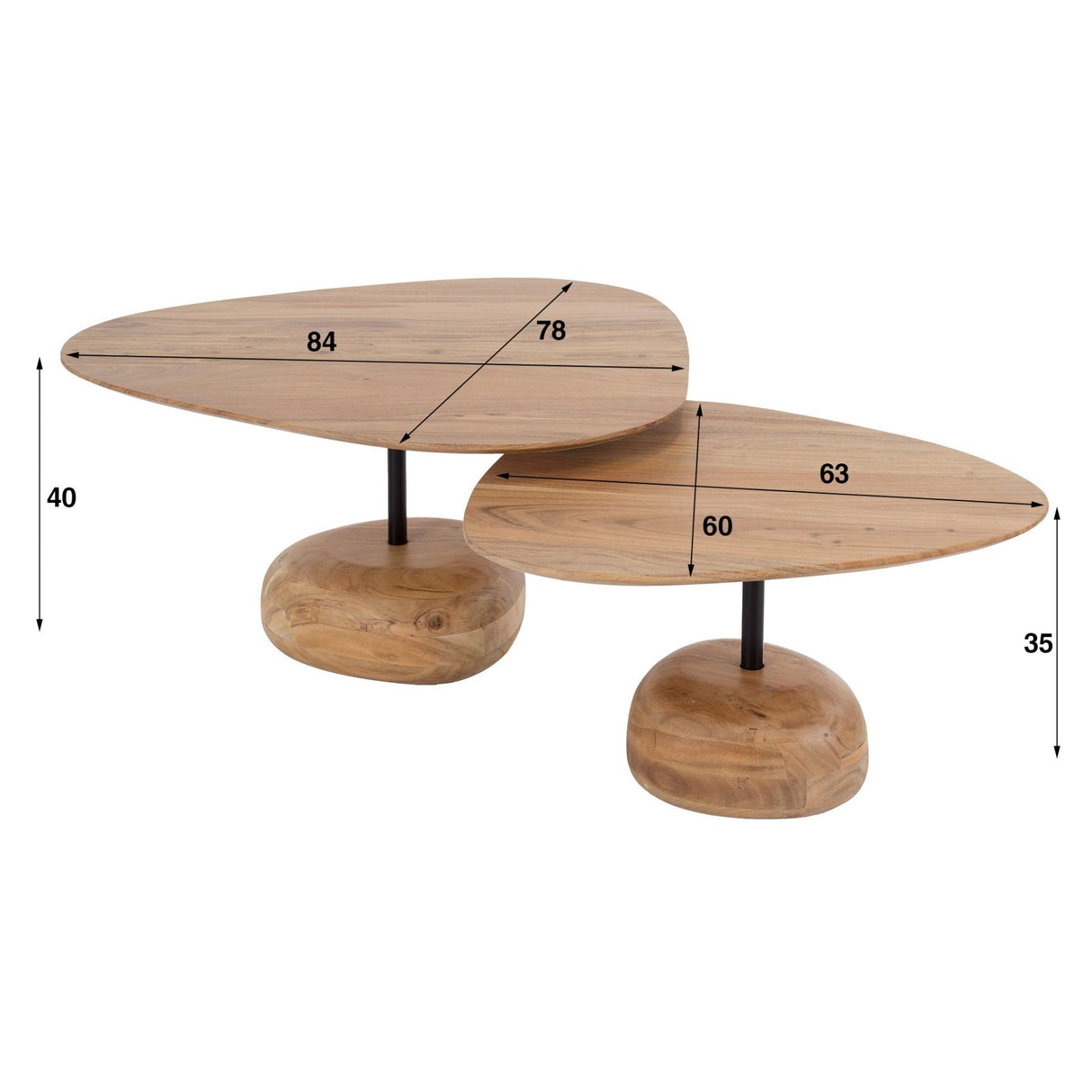 Ensemble de 2 tables basses Mosi en bois d'acacia organique naturel 