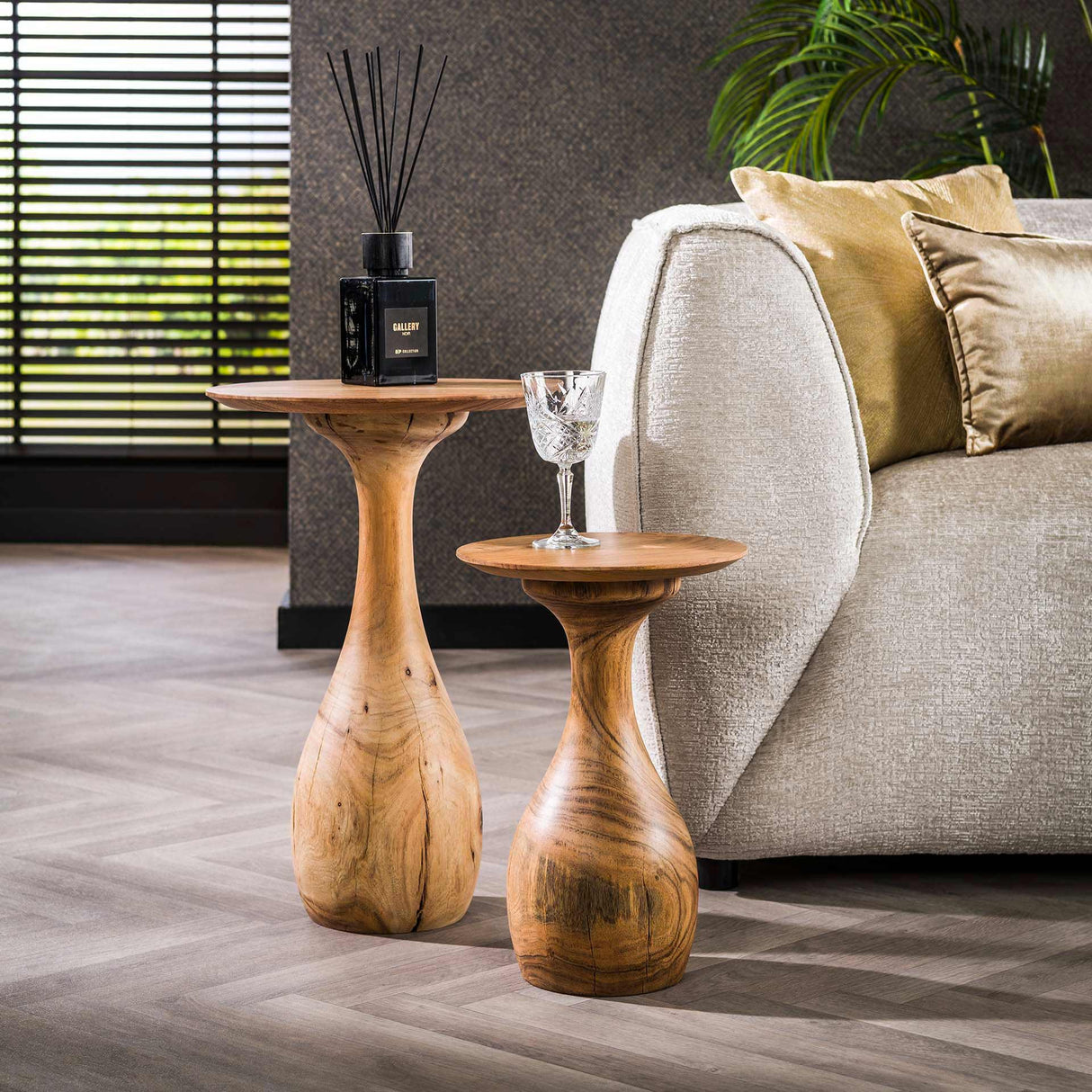 Ensemble de 2 tables d'appoint Acacia Druppel 30x30x45 cm 