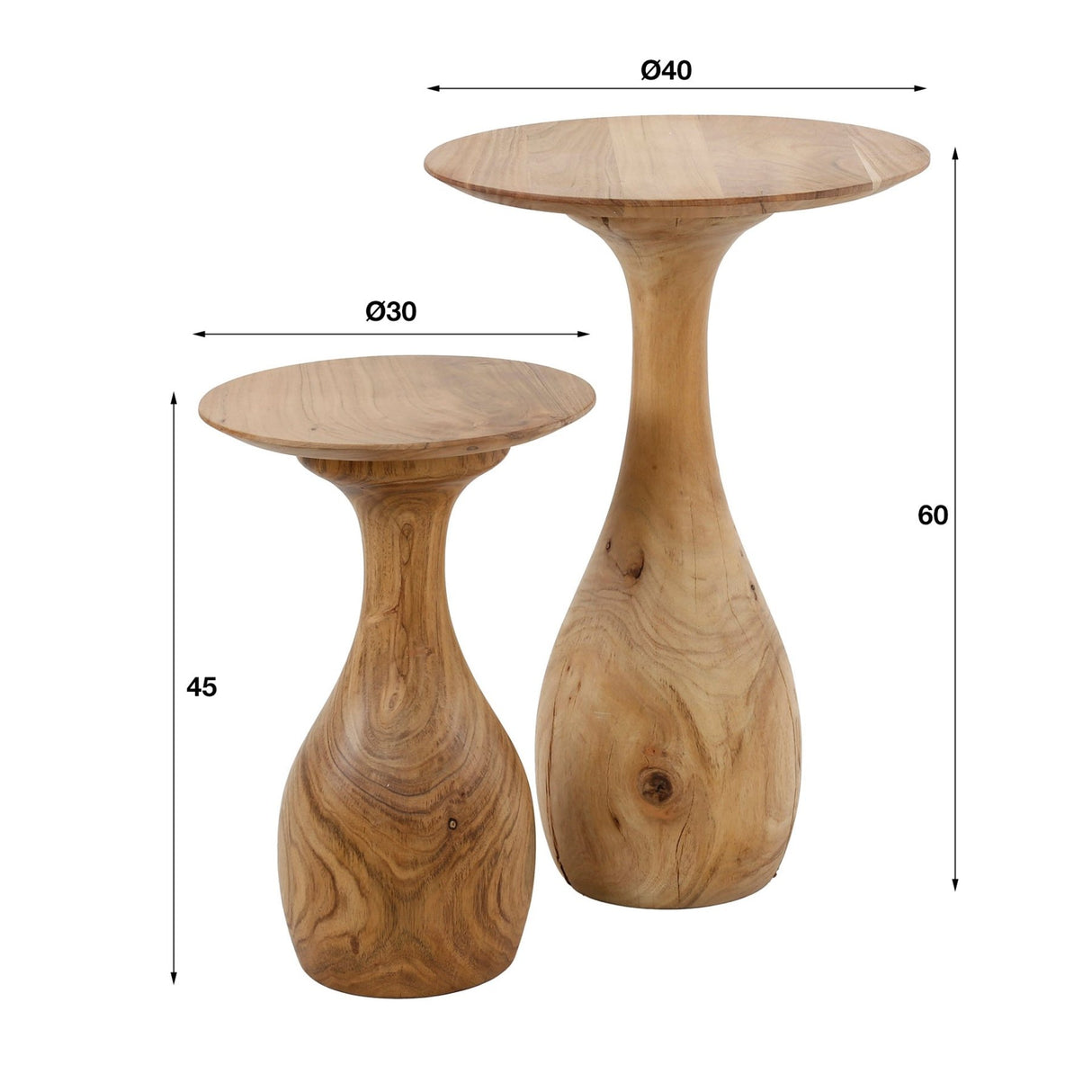 Ensemble de 2 tables d'appoint Acacia Druppel 30x30x45 cm 