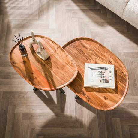 Ensemble de tables basses Luna Ø70 & Ø48 en acacia massif 