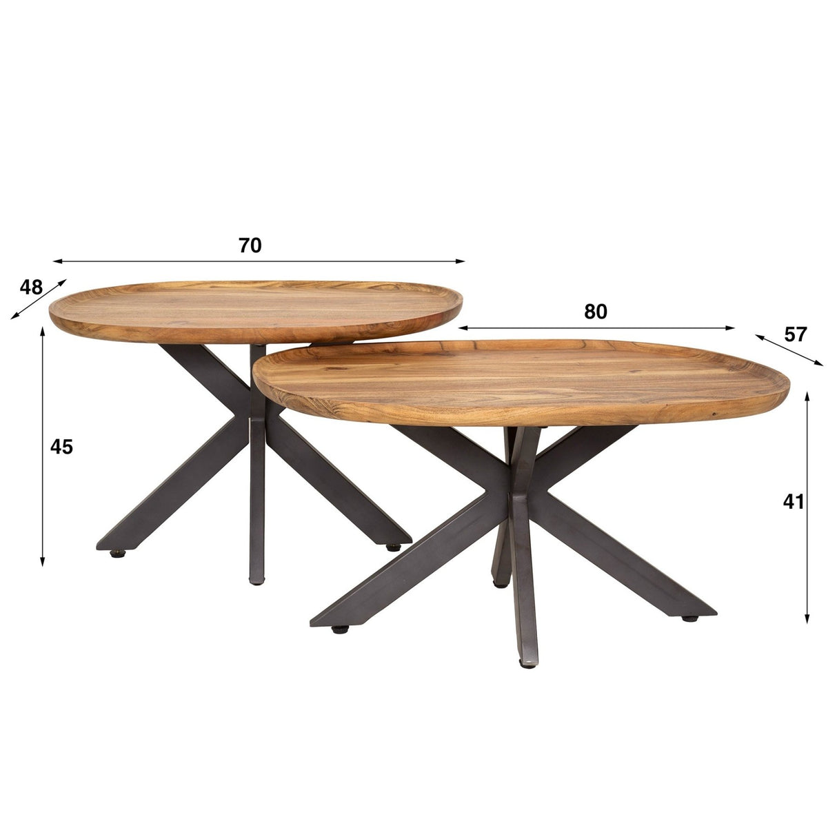 Ensemble de tables basses Luna Ø70 & Ø48 en acacia massif 