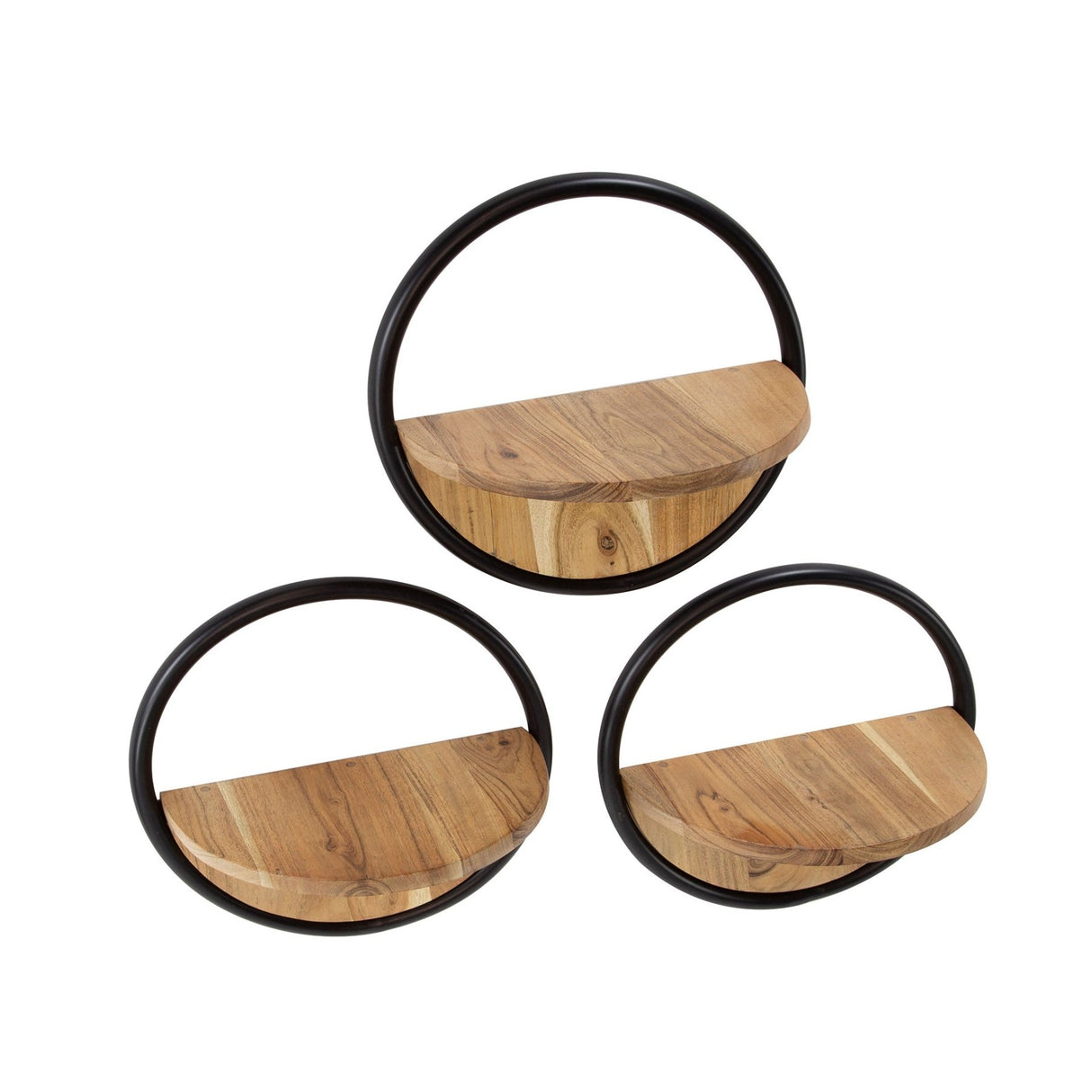 Étagère murale ronde en bois massif d'acacia de 35 cm, ensemble de 3 