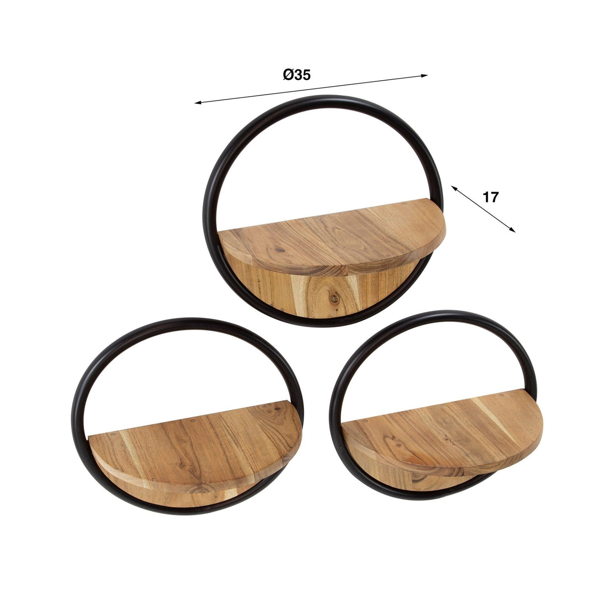 Étagère murale ronde en bois massif d'acacia de 35 cm, ensemble de 3 
