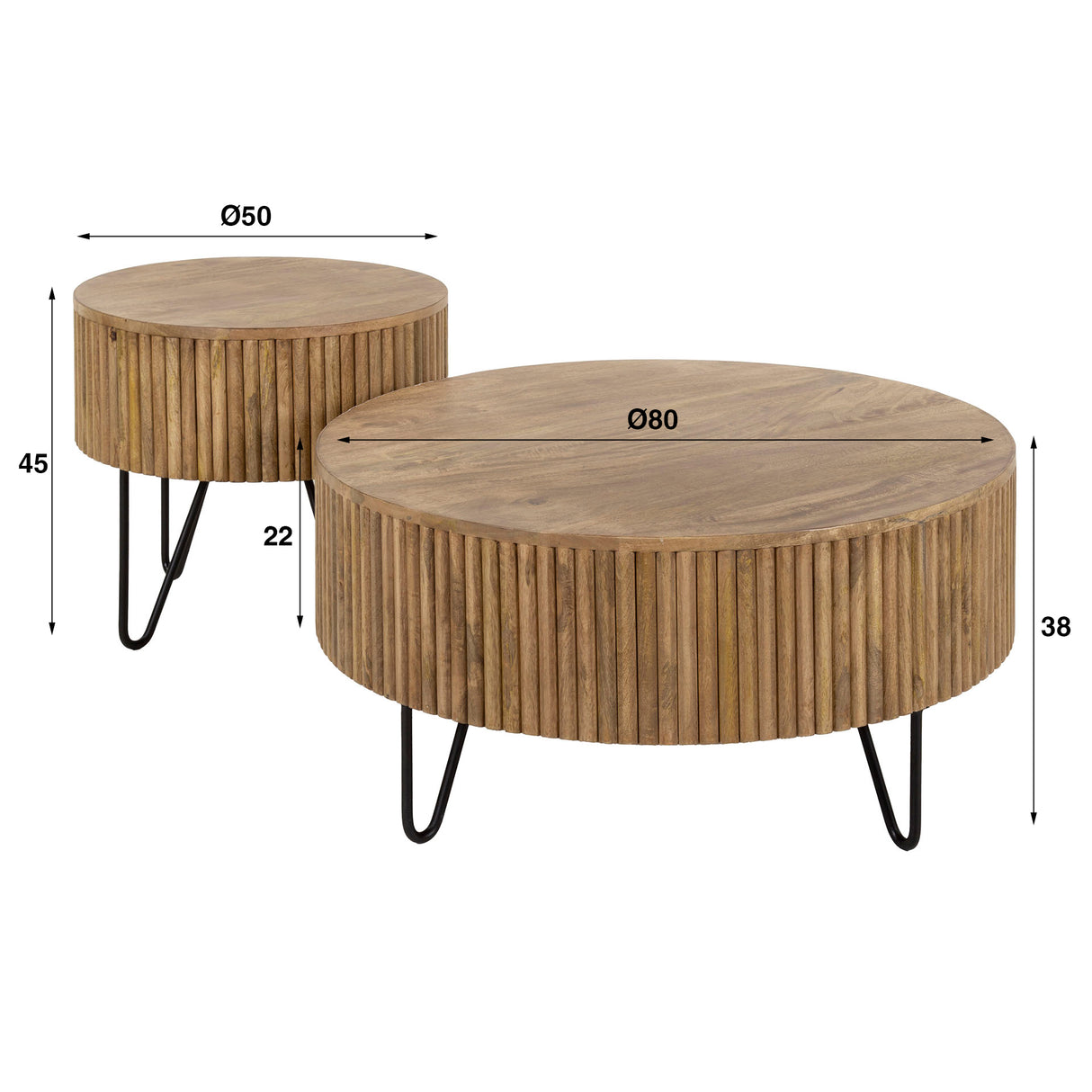 Lot de 2 tables basses rondes Maria en manguier