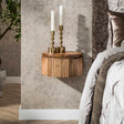 Tables de chevet - Table de chevet flottante Curve ronde 1 - tiroir Bois de manguier sable - Dimehouse