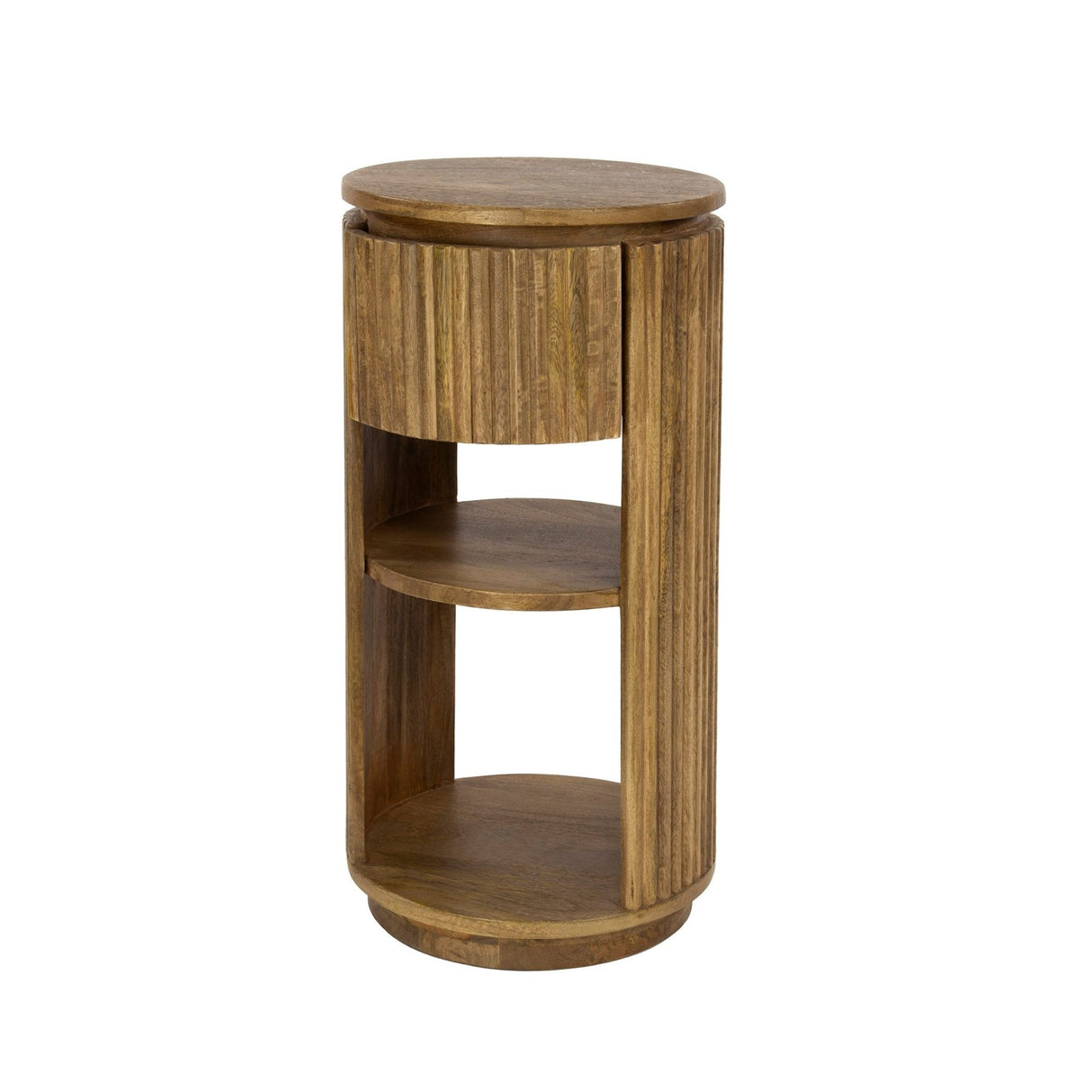 Table de chevet Lio Rond Bois de manguier Sable 1 Tiroir 