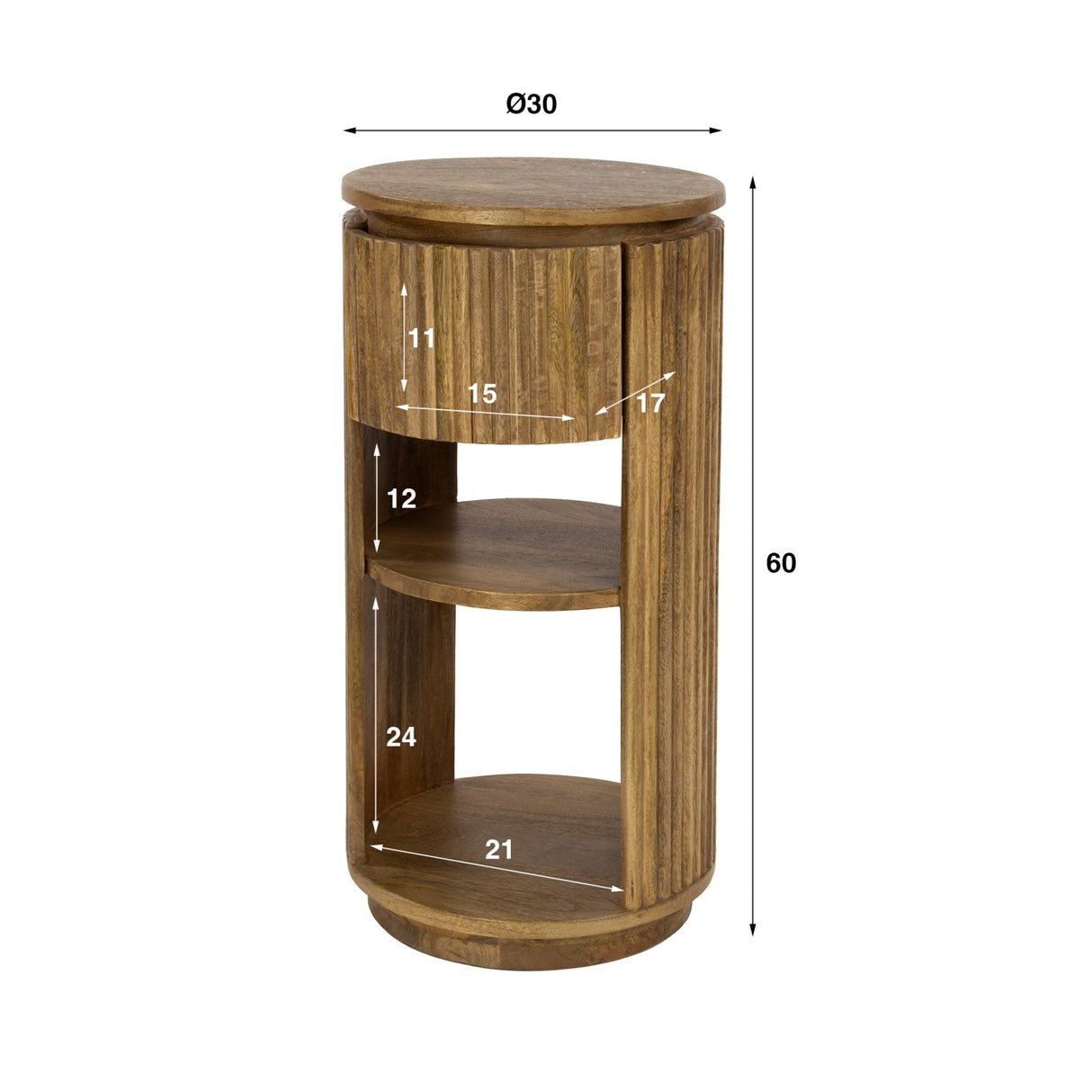 Table de chevet Lio Rond Bois de manguier Sable 1 Tiroir 
