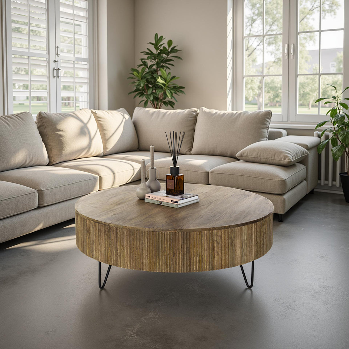 Table basse ronde Bois de manguier Ø120 cm - Couleur sable 