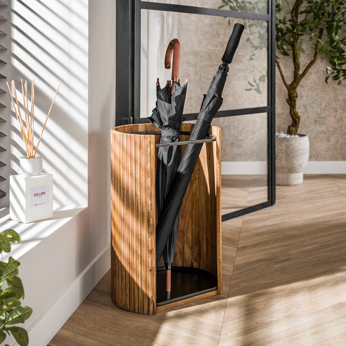 Porte-parapluies Liva - Bois de manguier Couleur sable 50 cm 