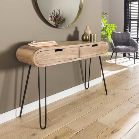 Coiffeuse Jasmine DH Interior Mango LxPxH 124x35x28 Bois de manguier Photo d'ambiance vue en diagonale de face