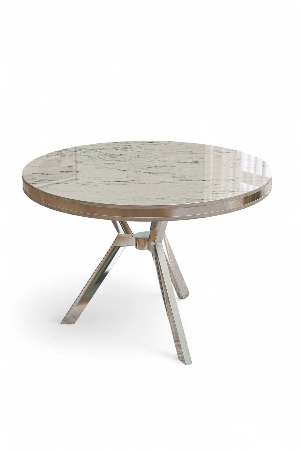 Table à manger Mos aspect marbre ovale 90 cm Aspect marbre blanc avec panneau chromé 100% laqué
