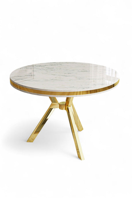 Table à manger Mos aspect marbre ovale 90 cm Aspect marbre blanc avec panneau laqué 100% doré