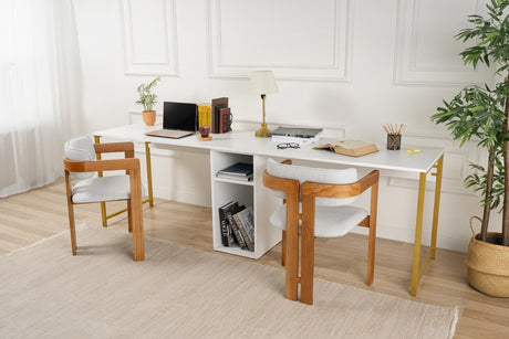 Bureau d'étude Melamine 240x60 cm Twin Study Desk avec blanc or et or 