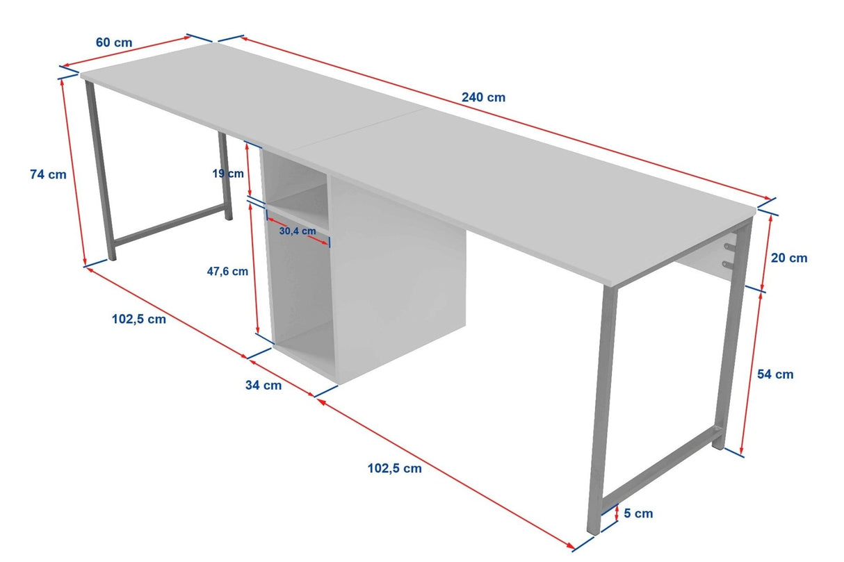 Bureaus - Studie bureau Melamine 240x60 cm Twin Study Desk wit en goud White Gold - Dimehouse