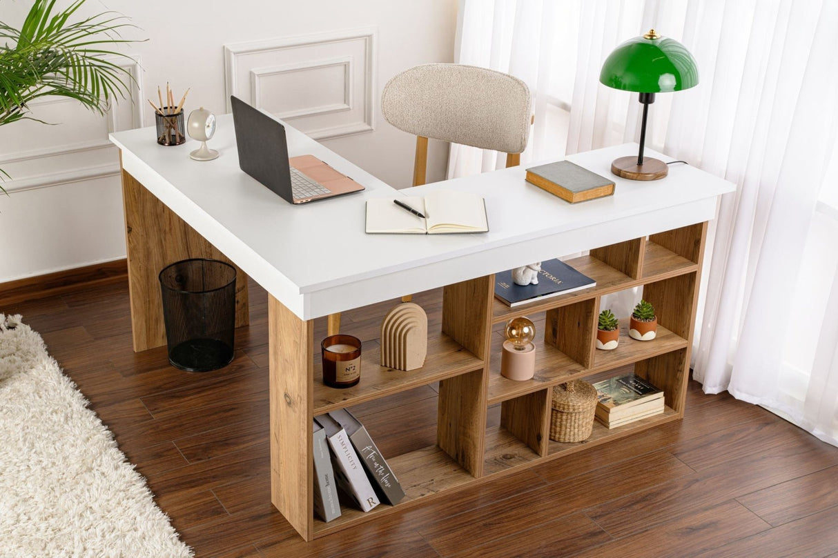 Vesper Bureau d'étude 130x120 cm en pin blanc Mélamine Atlantic Blanc 