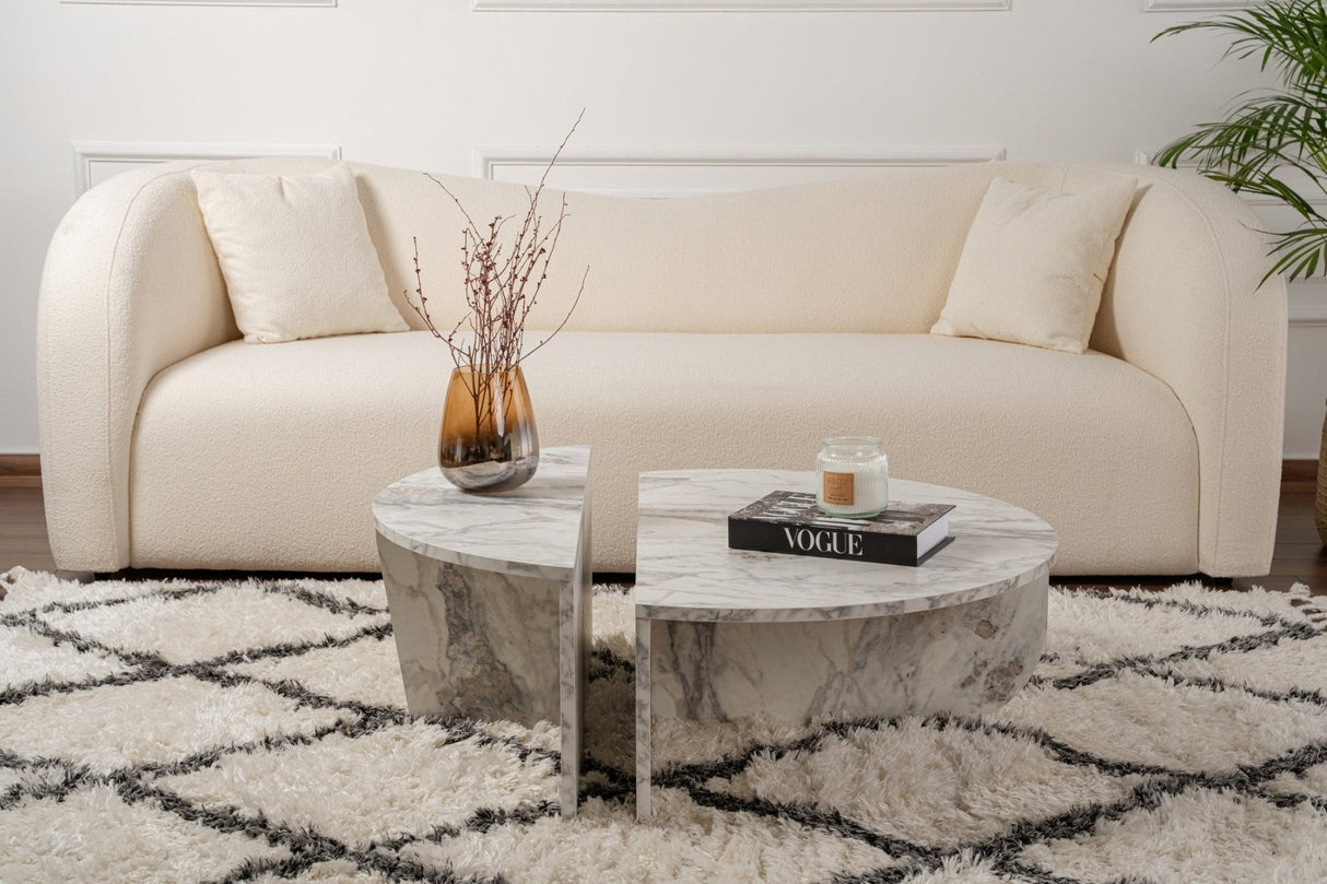 Table basse ronde en marbre à niveaux Mélamine 90 cm Orin 