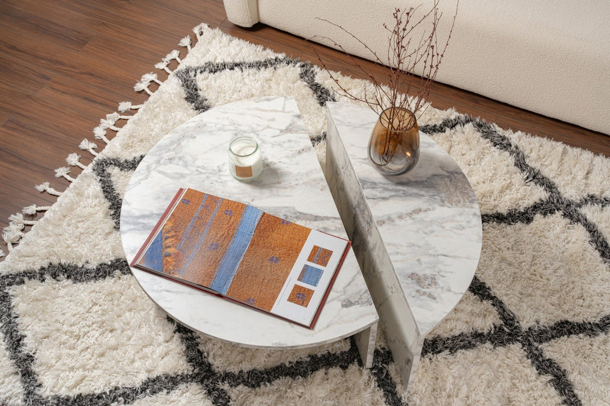 Table basse ronde en marbre à niveaux Mélamine 90 cm Orin 