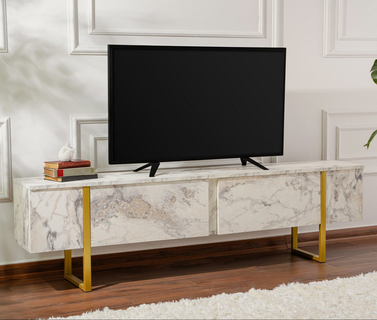 TV Meubel Marmer Melamine Gouden Frame Blitz 50x180x29,5 cm