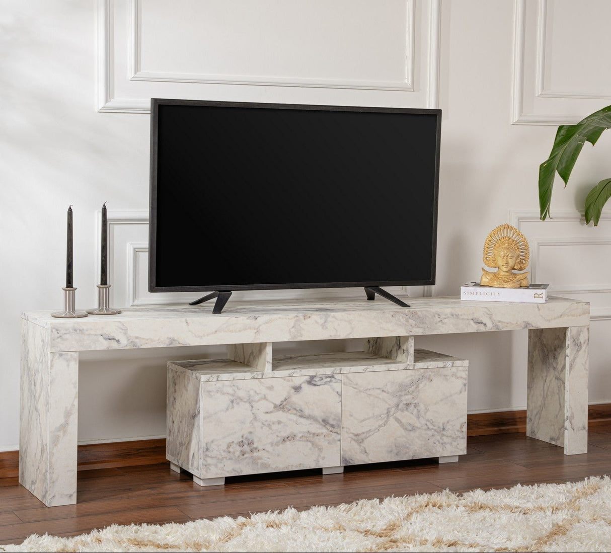 Meuble TV Marbre Mélamine Vertex 50x180x31,3 cm 