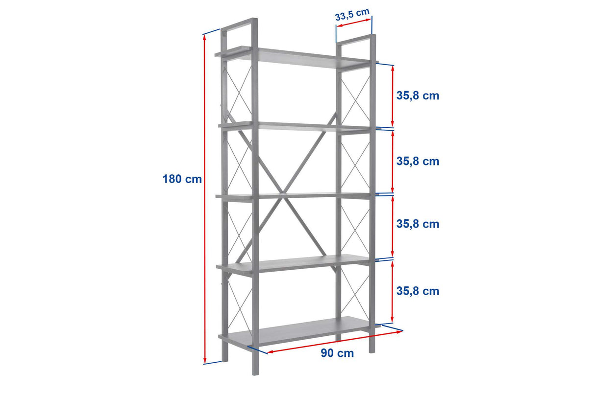 Bibliothèque industrielle chêne mélaminé Ely - structure noire - 180x90 cm