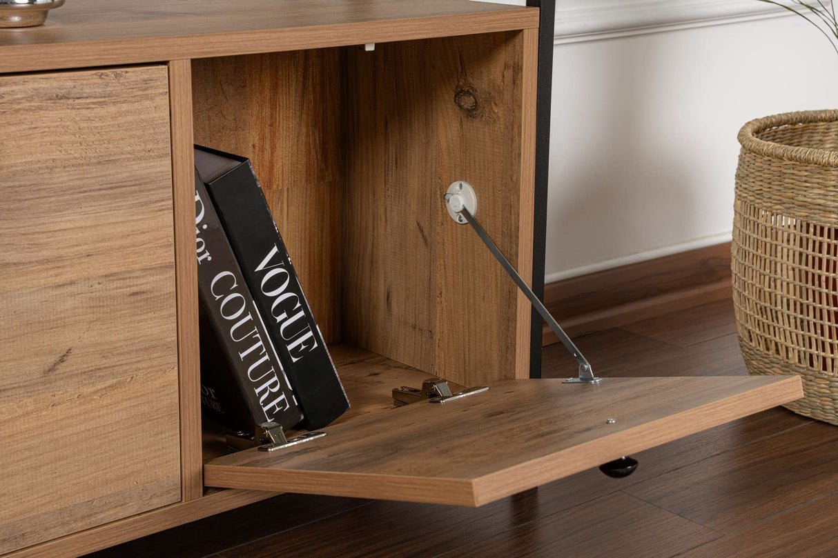 Dressoir Atlantisch Dennenhout Saloce - Zwart Frame - Drie Vakken - 120x77 cm