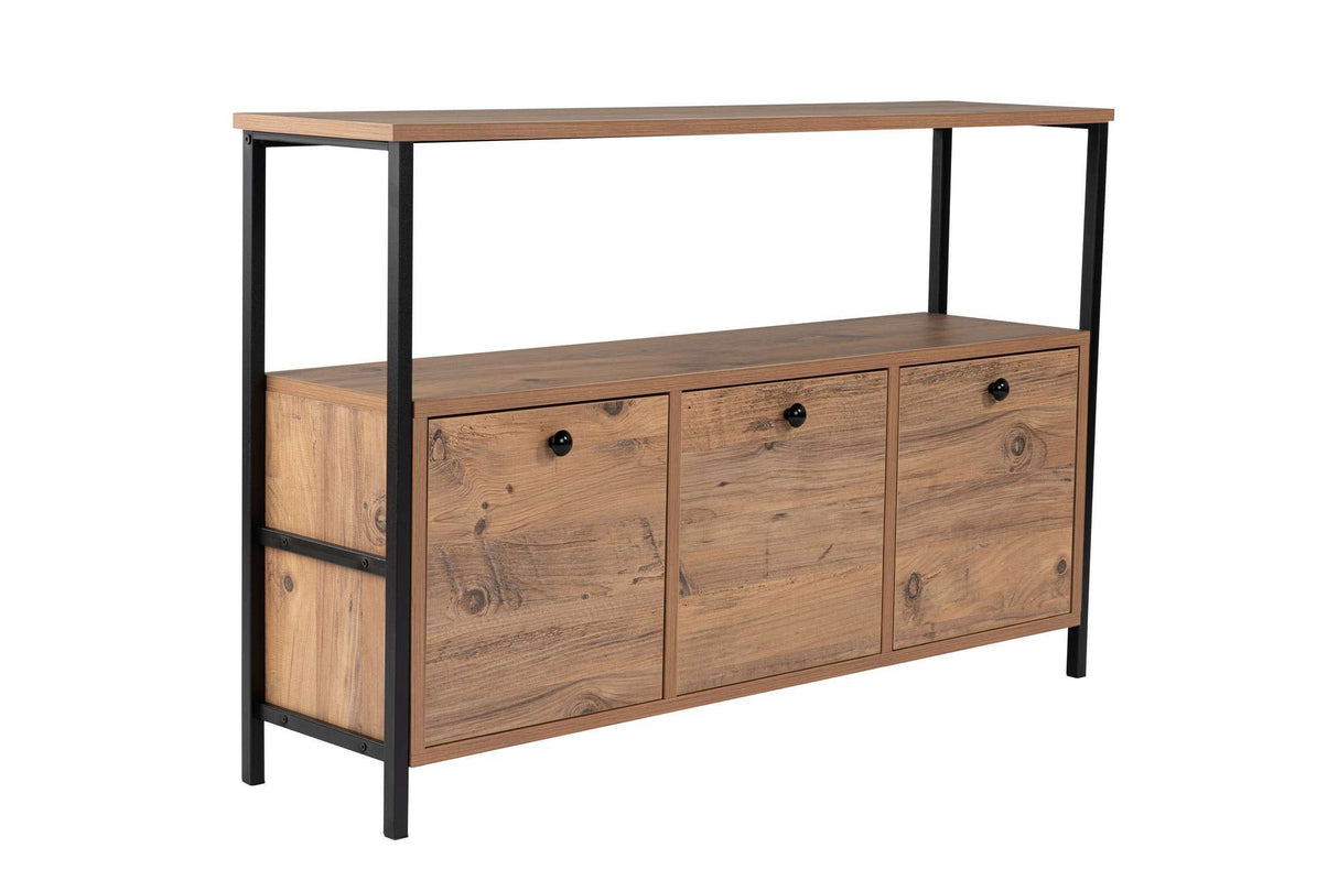 Dressoir Atlantisch Dennenhout Saloce - Zwart Frame - Drie Vakken - 120x77 cm