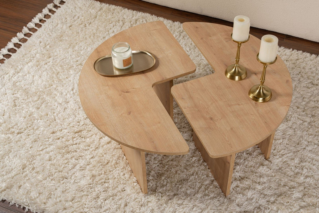 Table basse ronde Moari en mélamine de chêne 90 cm 