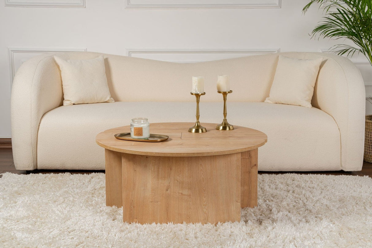 Table basse ronde Moari en mélamine de chêne 90 cm 