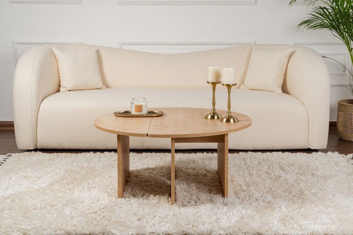 Table basse ronde Moari en mélamine de chêne 90 cm 