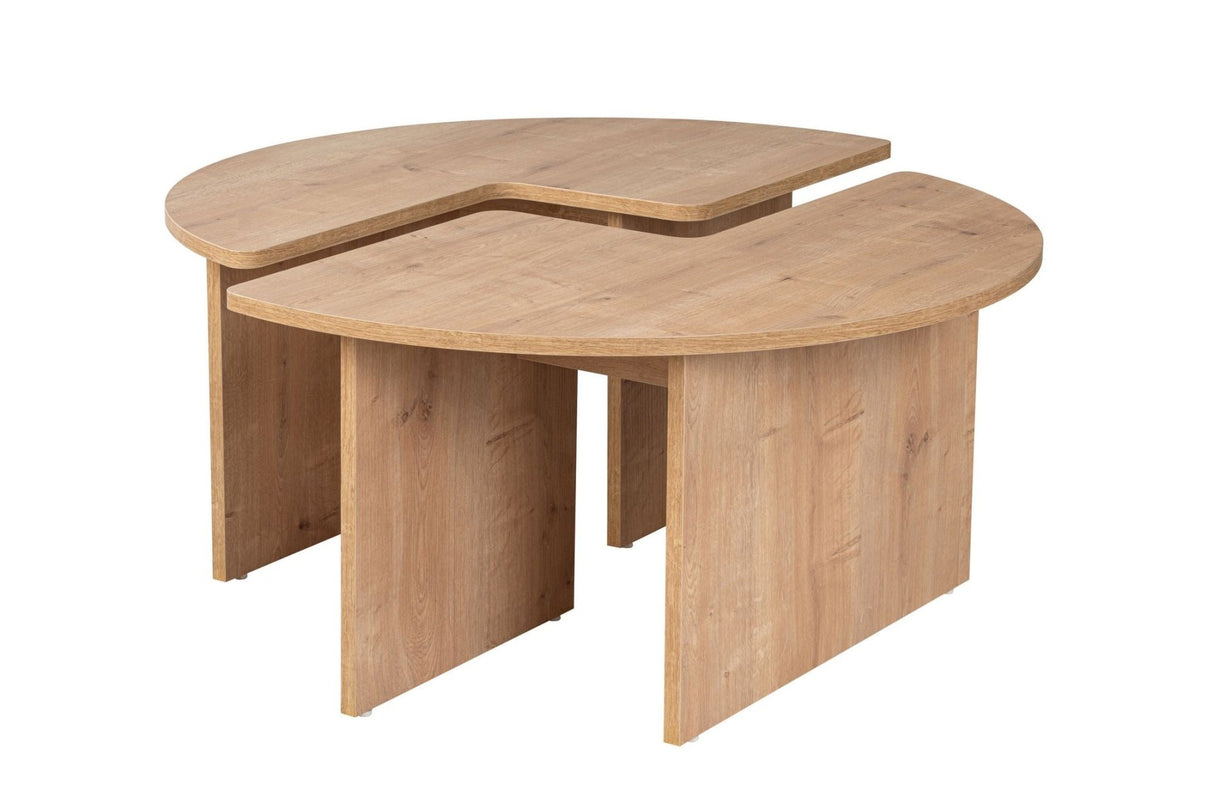 Table basse ronde Moari en mélamine de chêne 90 cm 