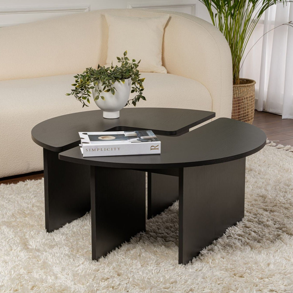 Table basse ronde Moari Noir Mélamine 90 cm 