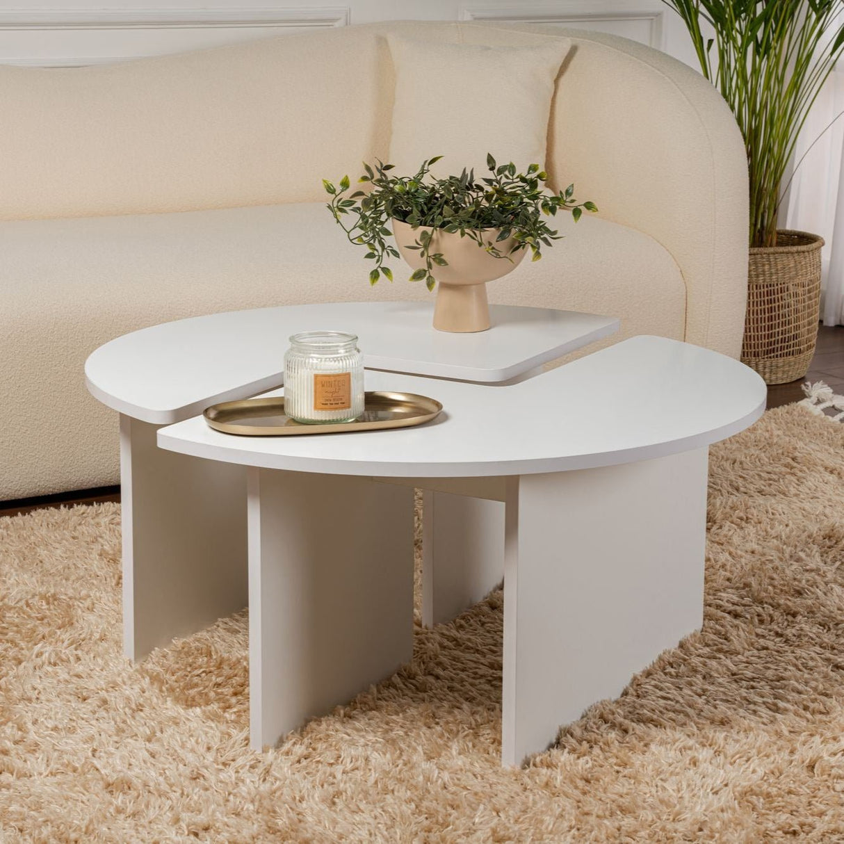 Table basse ronde Moari blanc mélamine 90 cm 