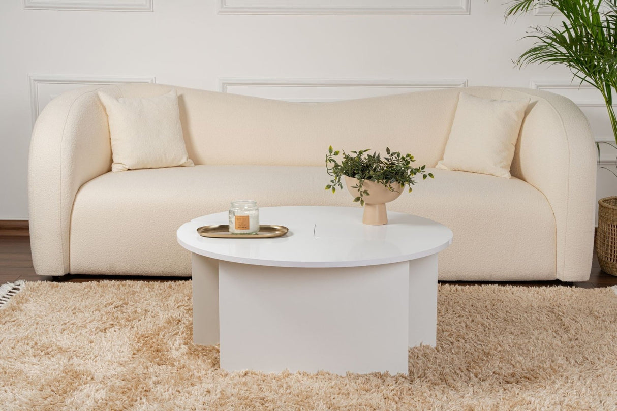 Table basse ronde Moari blanc mélamine 90 cm 