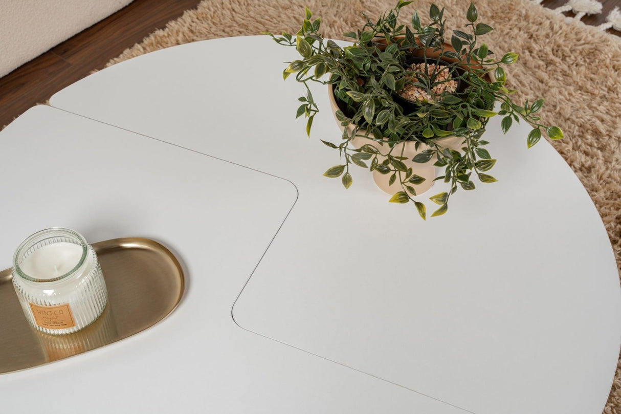 Table basse ronde Moari blanc mélamine 90 cm 